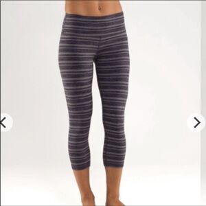 Lululemon Wunder Under Crop Leggings Black Stripes Galore